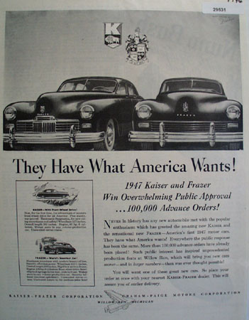 Kaiser Frazer Car 1946 Ad