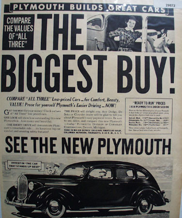 Plymouth Car 1938 Ad
