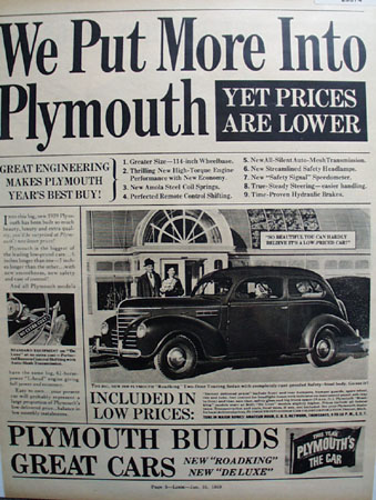 Plymouth Roadking Car 1939 Ad