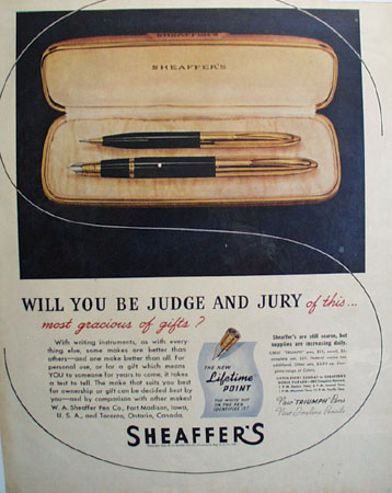 Sheaffers Pen 1945 Ad