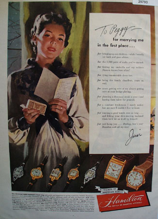 Hamilton Watch to Peggy from Jim 1949 Ad