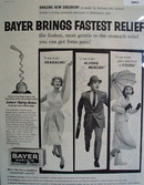 Bayer Aspirin Fastest Relief 1959 Ad