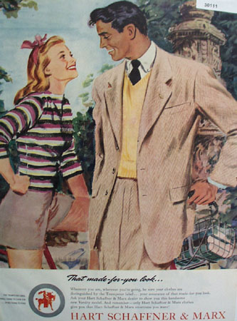 Hart Schaffner and Marx Woman Striped Top Ad 1947