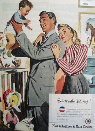 Hart Schaffner and Marx Couple With Small Boy Ad 1946