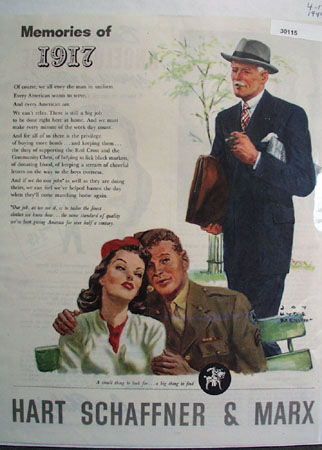 Hart Schaffner And Marx Memories of 1917 Ad 1944