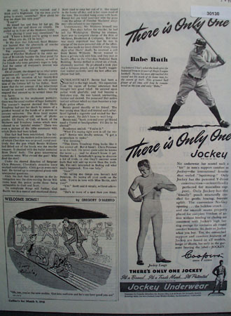 Jockey Underwear and Babe Ruth Ad 1946