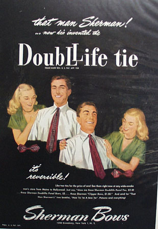 Sherman Bows Double Life Tie Ad 1947