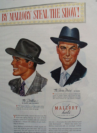 Mallory Hats For Men Ad 1947