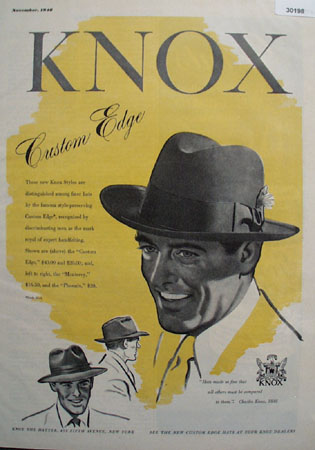 Knox Custom Edge Hat Ad 1948