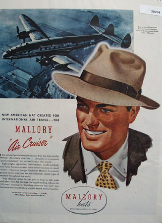 Mallory Hats For International Air Travel Ad 1946