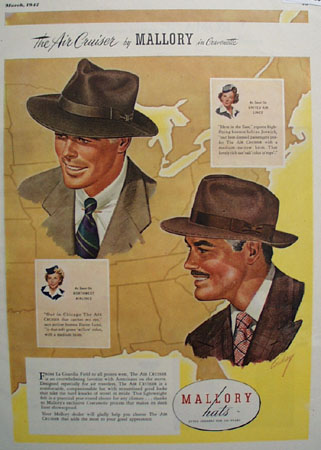 Mallory Hats As Seen On United and NW Airlines Ad 1947