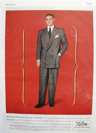 Talon Zipper Suit In Upper Brackets Ad 1947