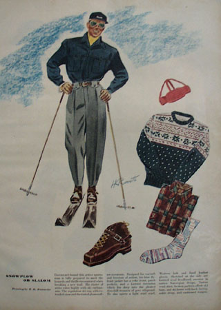 Snowplow or Slalom Drawing by H K Runnette Ad 1947
