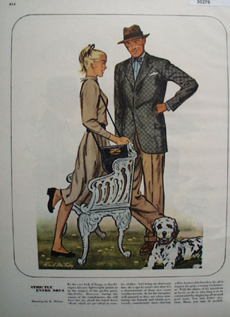 Man Woman Dog Drawing by K Milroy Ad 1947