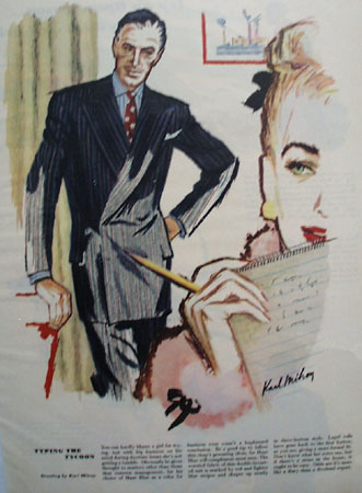 Typing The Tycoon Drawing by Karl Milroy Ad 1947
