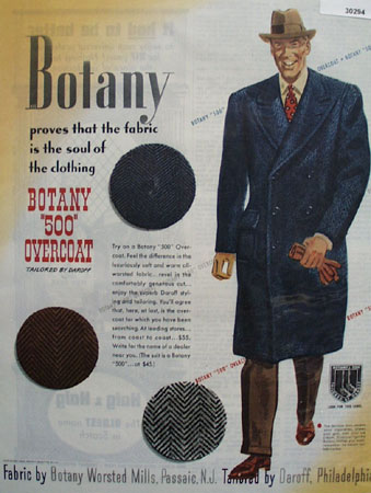 Botany 500 Overcoat Man Wear Blue Coat Ad 1944