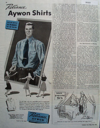Reliance Aywon Shirt You Get High Style Ad 1946