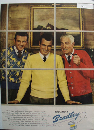 Bradley Mens Sweaters 3 Men in Window Ad 1947
