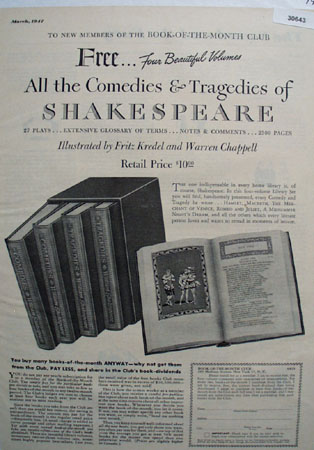 Book Of Month Club Comedy of Shakespeare Ad 1947
