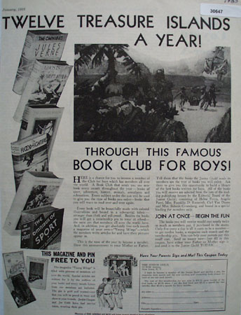 The Junior Guild Book Club for Boys Ad 1933