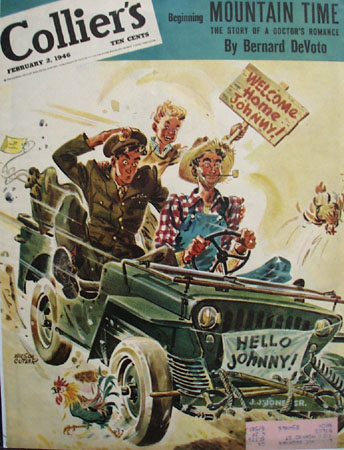 Colliers Magazine Cover 1946 Soldier in Jeep