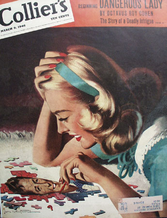 Colliers Magazine Cover Lady And Puzzle 1946