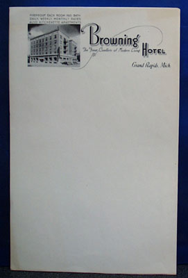 6 pages of stationery from the Browning Hotel
