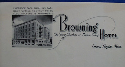 6 pages of stationery from the Browning Hotel