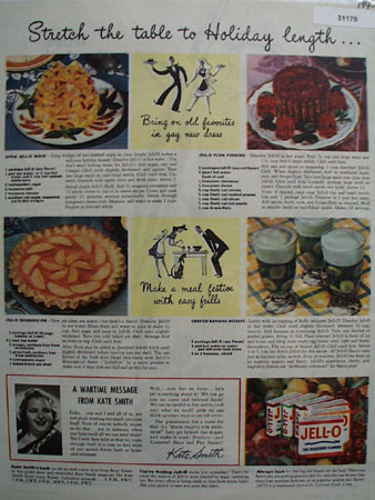 Jell O Recipe And Kate Smith War time Message 1943 ad