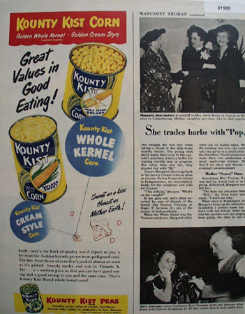 Kounty Kist Sweet Corn 1949 Ad
