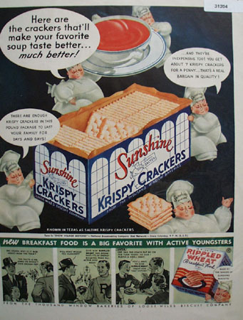 Sunshine salted Krispy Crackers 1937 Ad