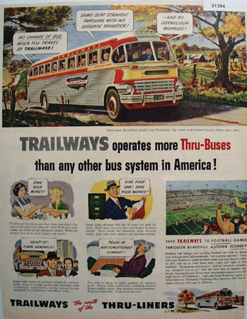 Trailways Thru Liners Bus 1951 Ad