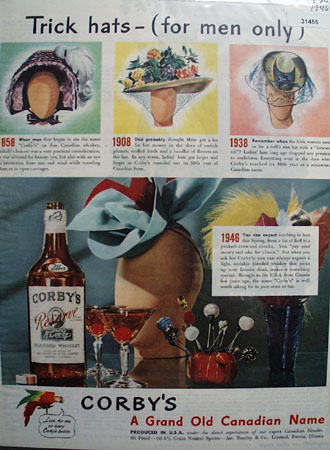 Corbys Whiskey Trick hats 1946 Ad