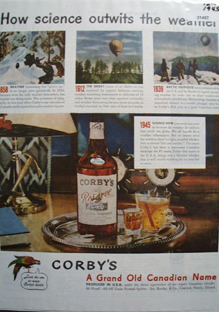 Corbys Whiskey Weather 1945 Ad