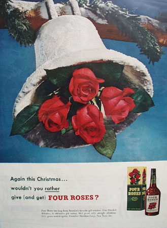 Four Roses Christmas bell 1949 Ad