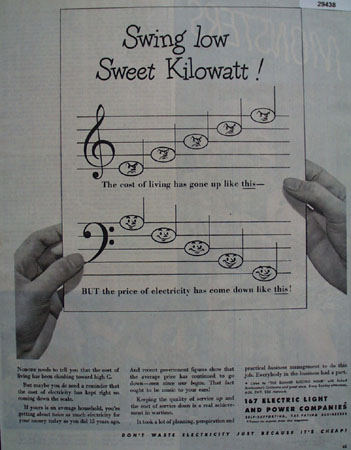 Electric Light Companies Swing Low Kilowatt Ad 1945