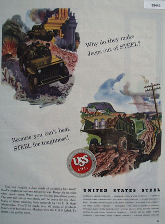 Unites States Steel Jeeps Out Of Steel Ad 1944