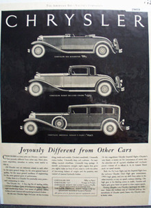 Chrysler Joyously Different From Other Cars Ad 1931