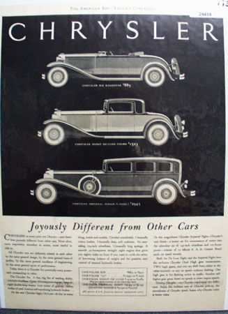 Chrysler Joyously Different From Other Cars Ad 1931