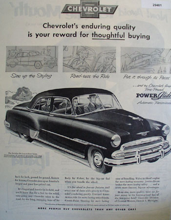 Chevrolet Reward For Thoughtful Buying Ad 1951