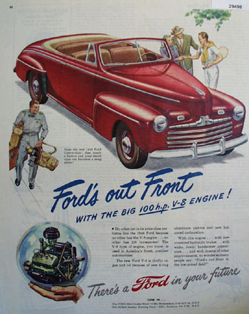 Ford Red Convertible Ad 1946