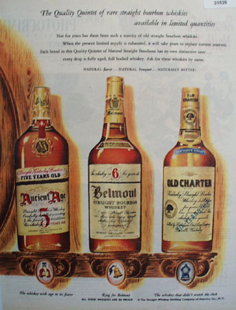 Ancient Age, Belmont, Old Charter Whiskey 1949 Ad