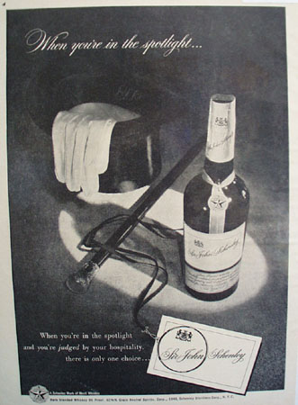 Sir John Schenley Whiskey Spotlight 1948 Ad