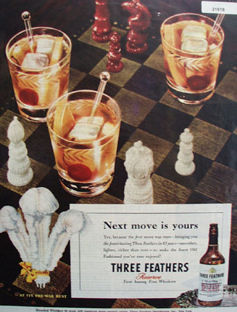 Three Feathers Whiskey Chess Board 1946 Ad
