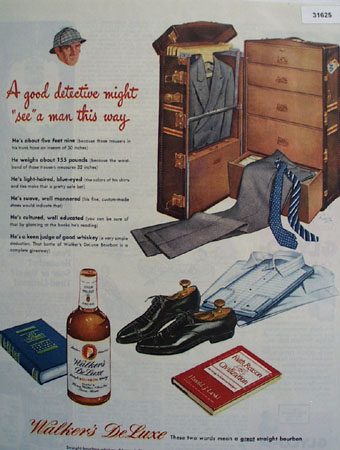 Walkers DeLuxe bourbon Detective 1945 ad