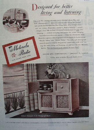Motorola AM FM Radio for Home and Car 1945 Ad