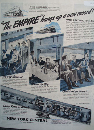 New York Central Empire World Record 1945 Ad