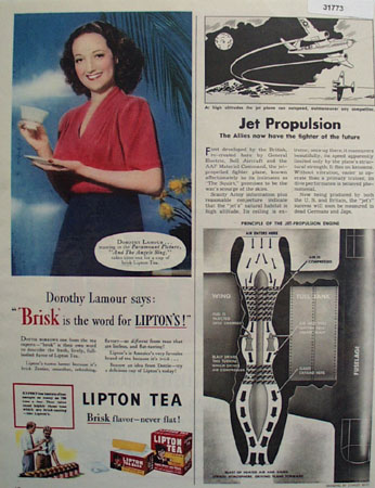 Lipton Tea Brisk Flavor Dorothy Lamour 1944 Ad