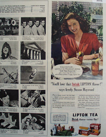 Lipton Tea Susan Hayward 1944 Ad