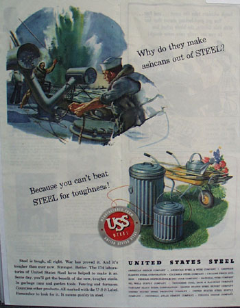 United States Steel Ash Can 1944 Ad
